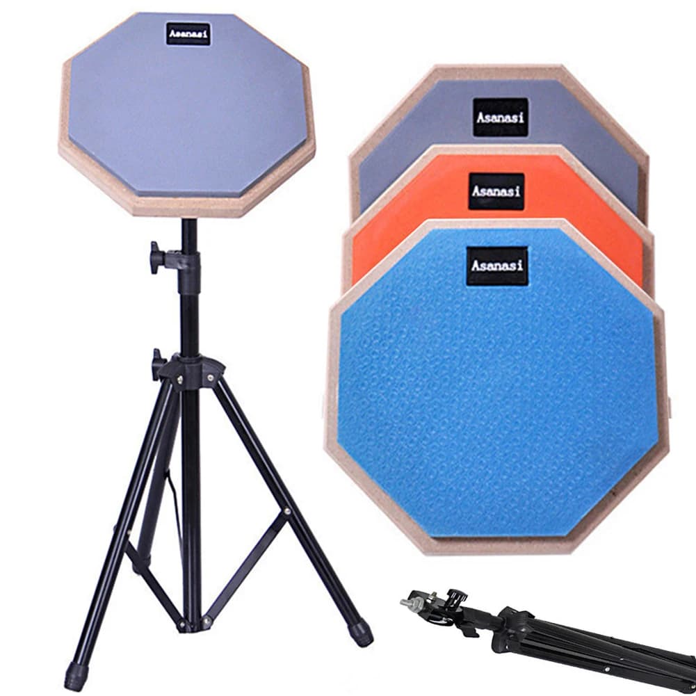 Pad per pratica di batteria da 8 pollici in gomma e legno con supporto regolabile, pad per pratica di batteria antiurto per principianti