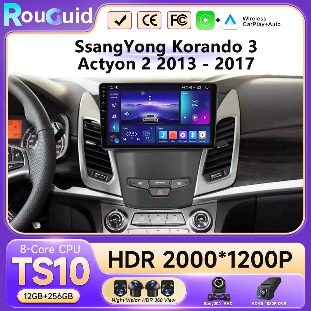 Android For SsangYong Korando 3 Actyon 2 2013 - 2017 Car Radio Stereo Wireless Carplay Multimedia Player GPS QLED Touch Screen