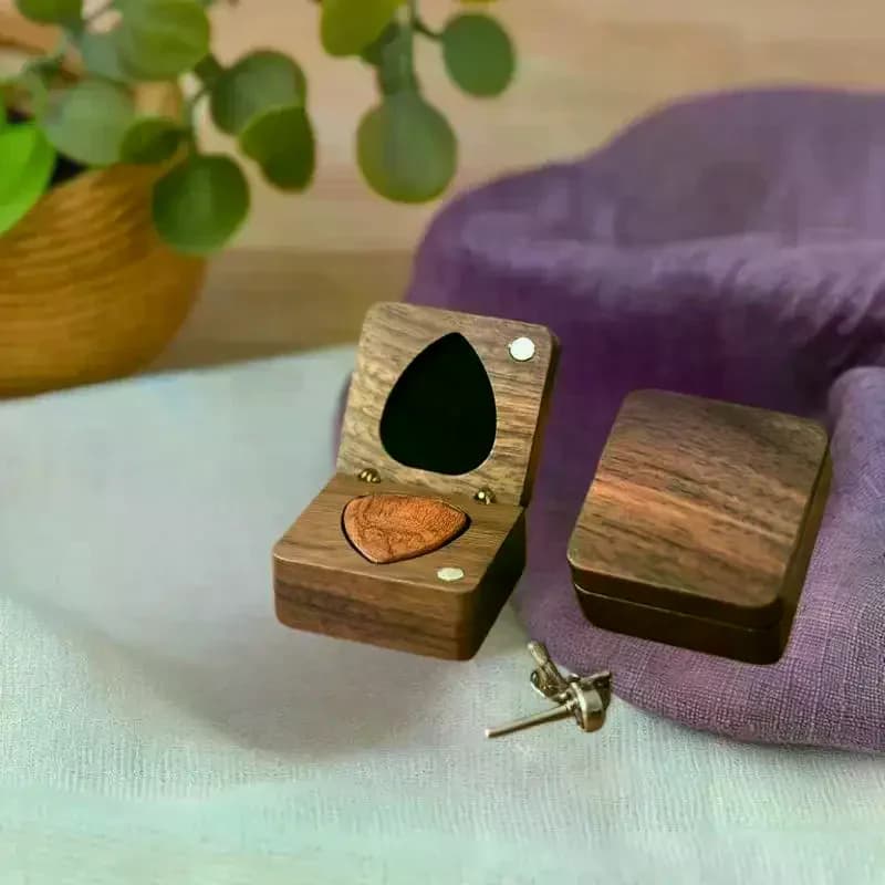 Scatola porta plettri per chitarra acustica ed elettrica, in legno massello, unica