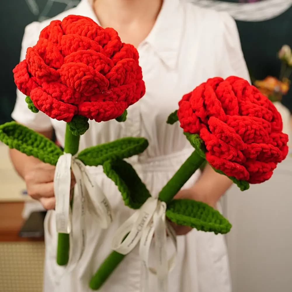 Handmade Knitting Knitted Rose Finish Product Creative Crochet Artificial Flowers Knitted Hook Crochet Artificial Rose
