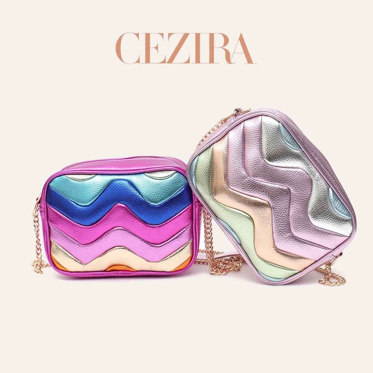 CR Colorful Square Vegan PU Handbag Ripple Pattern Long Chain Women Luxury Crossbody Purse Lightweight Cosmetic Bag Travel Daily