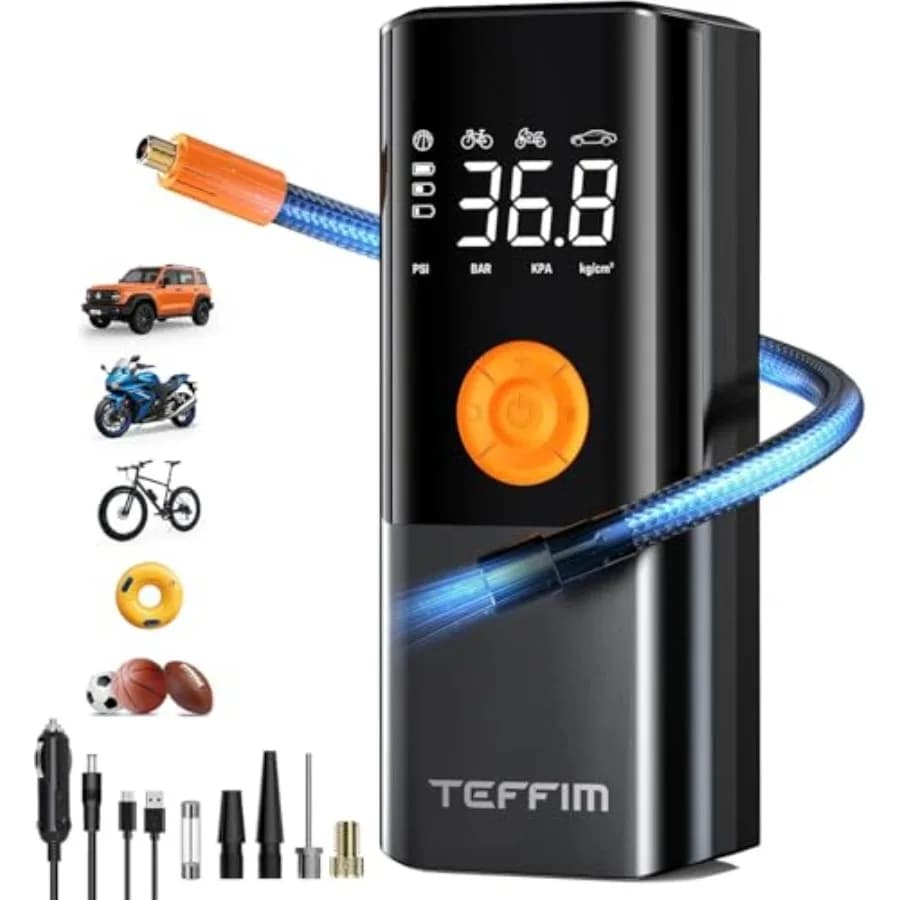 Compressore d'aria portatile per pneumatici auto con luce LED, pompa per pneumatici senza fili con manometro, gonfiatore per pneumatici