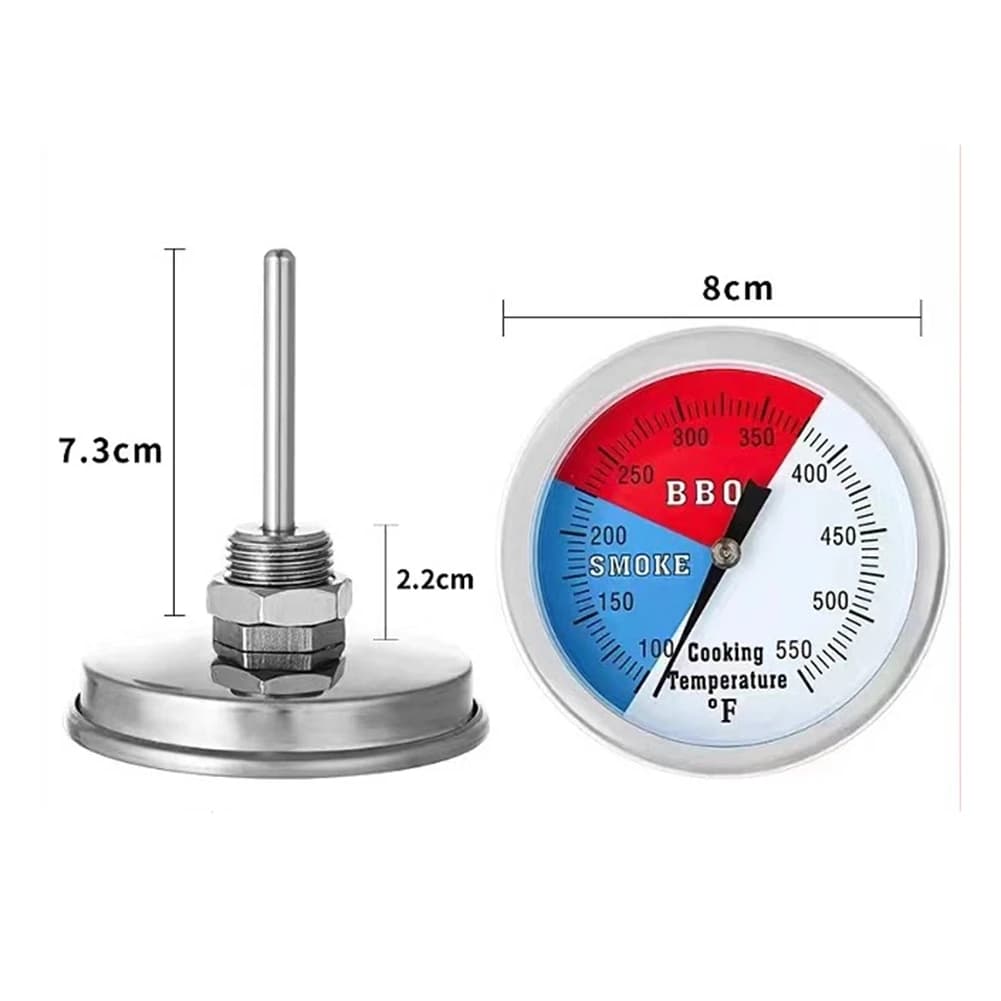 Thermometer for BBQ oven JX-21J in stainless steel, Bimetallic thermometer, Temperature indicator for oven