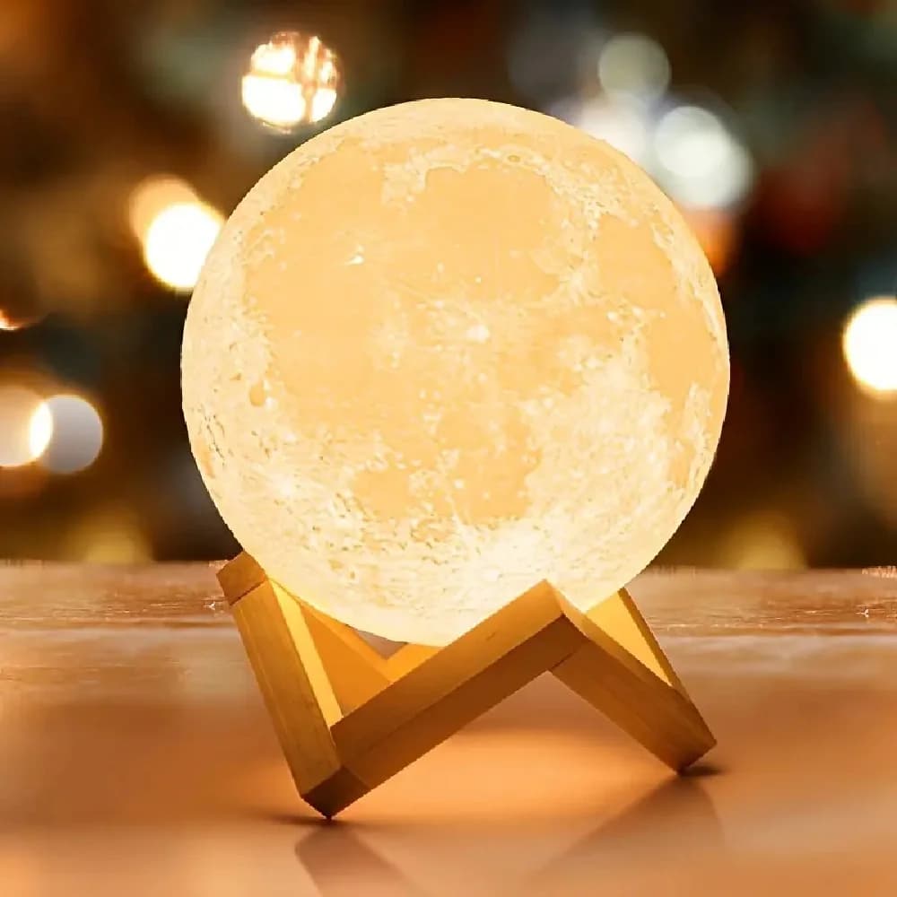 1PC LED 3D Stampa Luna Luci notturne Bianco caldo Alimentato a batteria Decorazione Lampada da tavolo, Atmosfera di illuminazione per l'arredamento della stanza e regali