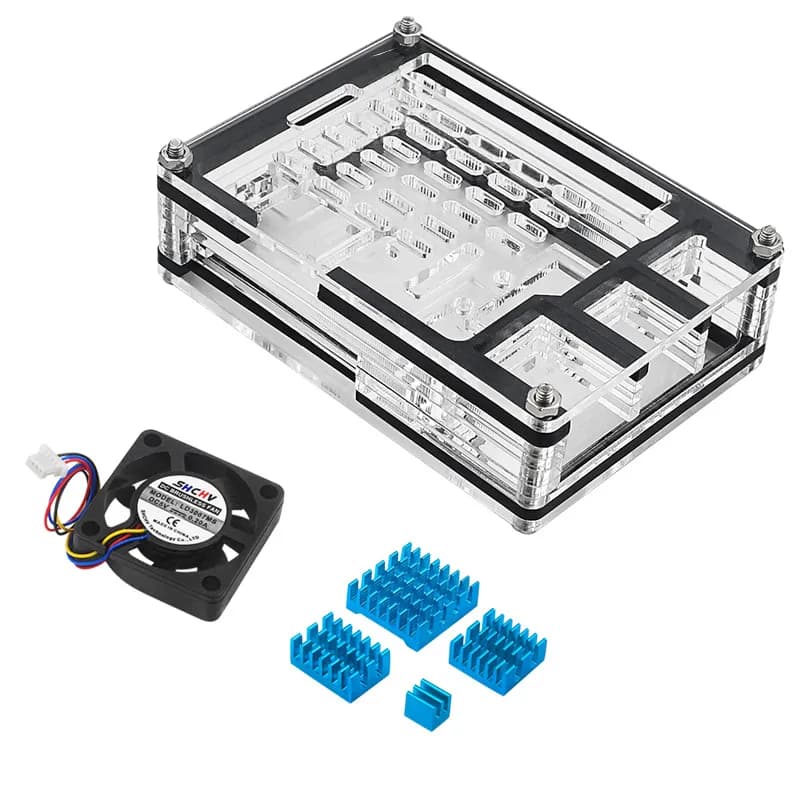 Raspberry Pi 5 9-Layer Acrylic Case with Official Heatsink - PWM Fan & Copper Cooling Kit