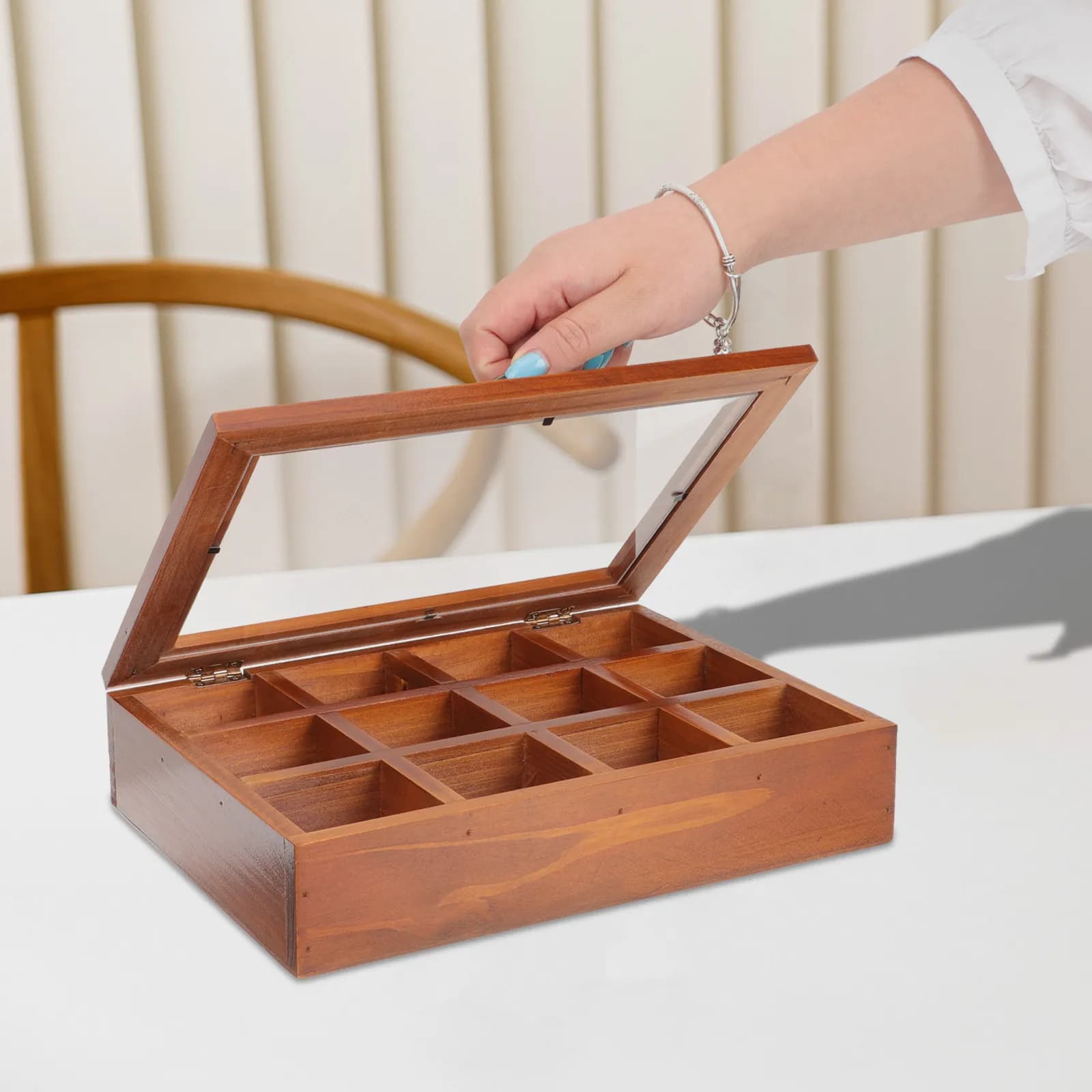 Portagioie in Legno Diviso, Scatola Porta Collane e Anelli, Elegante e Robusto Organizzatore per Gioielli da Scrivania e Casa