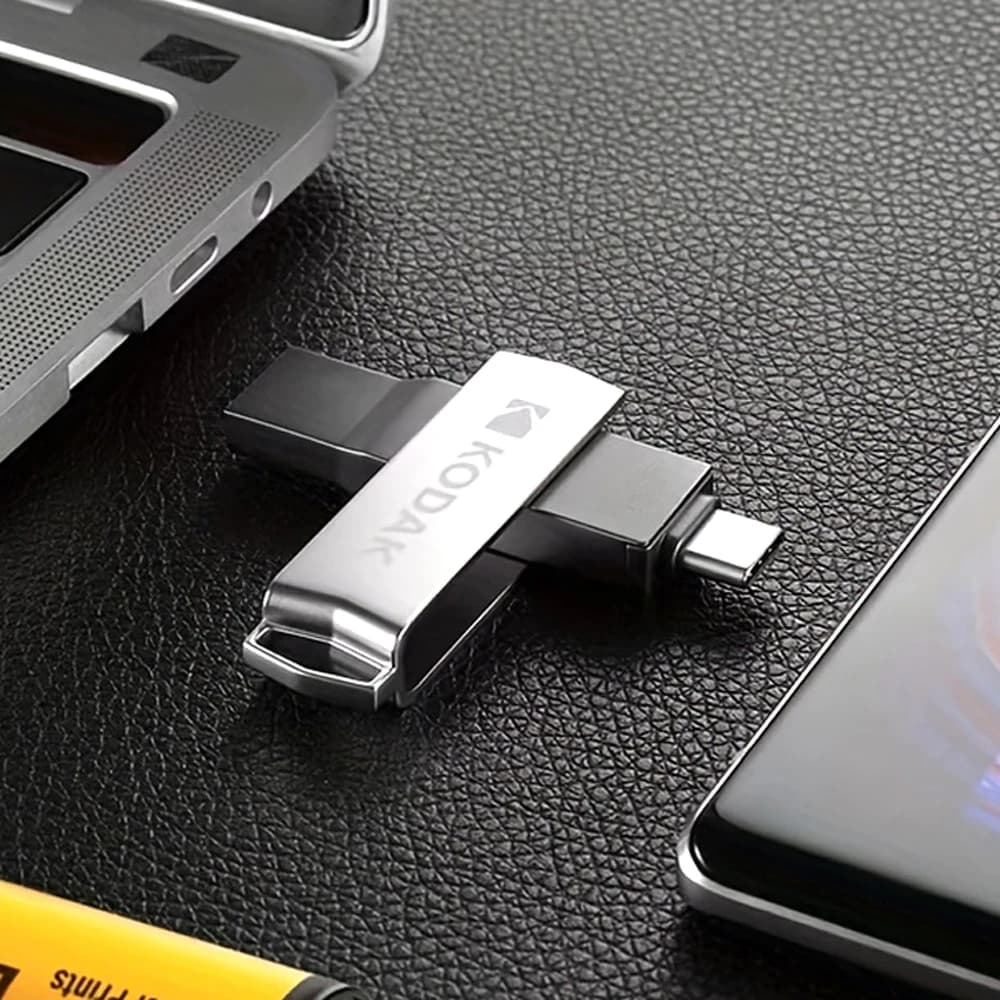 Kodak K273c Chiavetta USB 3.2 Gen 1 Type-C Doppia Porta, Design Girevole in Metallo, 32GB 64GB 128GB 256GB, Pen Drive OTG