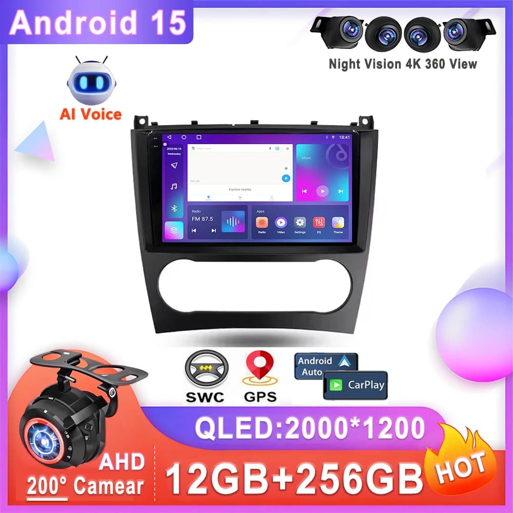 Autoradio Android 15 Per Mercedes Benz Classe C Classe C W203 W209 C180 C200 CL203 C209 A209 2004 - 2011 Lettore multimediale 5G