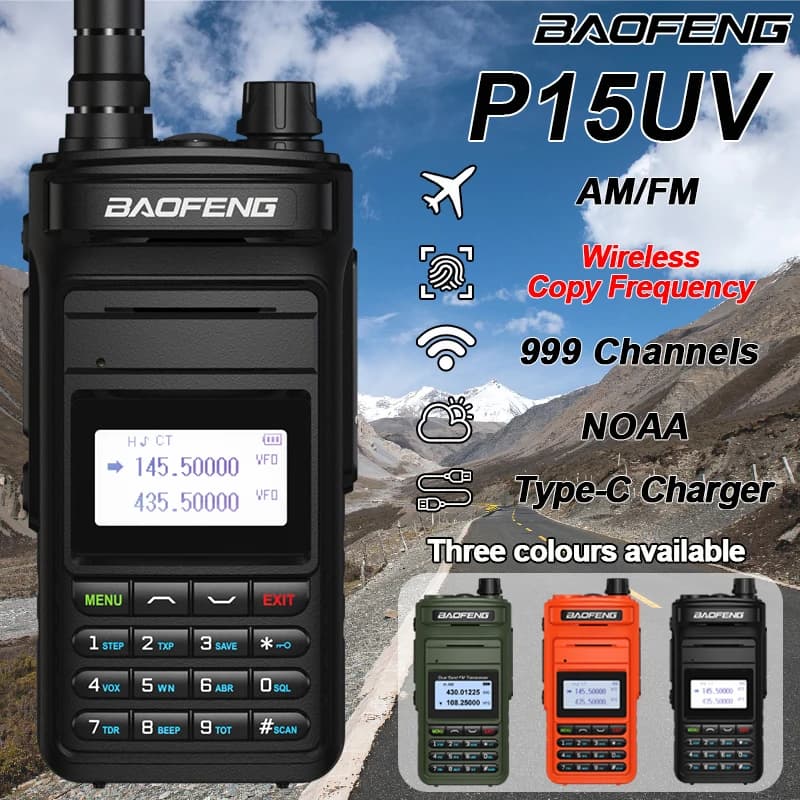 2 Pezzi Baofeng P15UV Walkie Talkie Multibanda AM FM con Copia Frequenza Wireless VHF UHF, Radio Portatile Ricetrasmittente a Lungo Raggio con Type-C