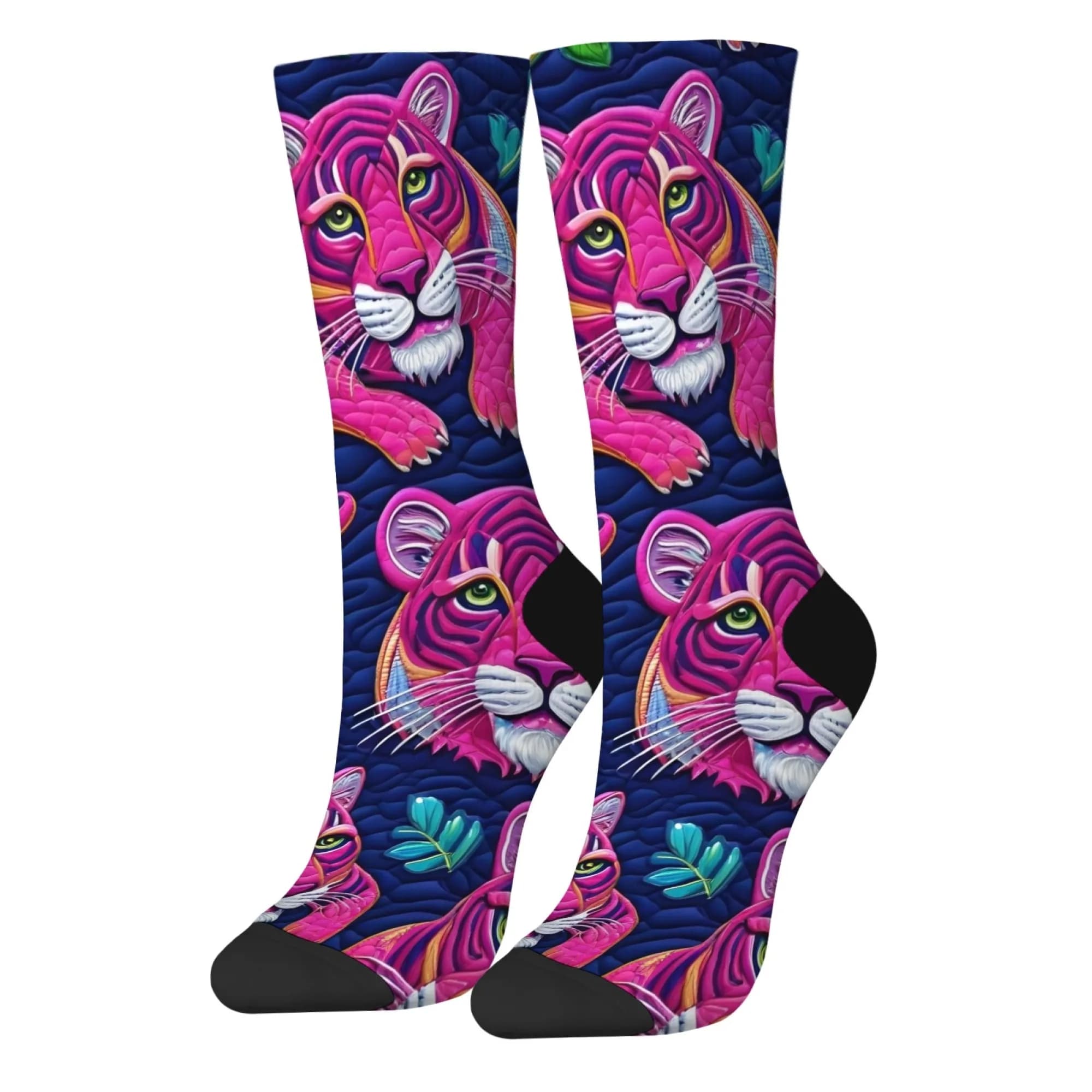 1 paio di calzini da uomo per tutte le stagioni con testa di tigre rosa e motivo di tigre adatti sia per sport di palla che per feste all'aperto
