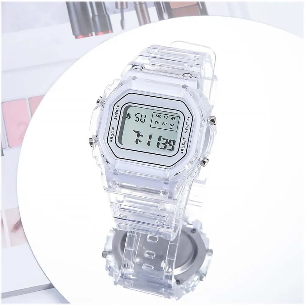 Orologio sportivo elettronico digitale a LED quadrato per uomo donna bianco unisex impermeabile con cronometro, sveglia, calendario e retroilluminazione