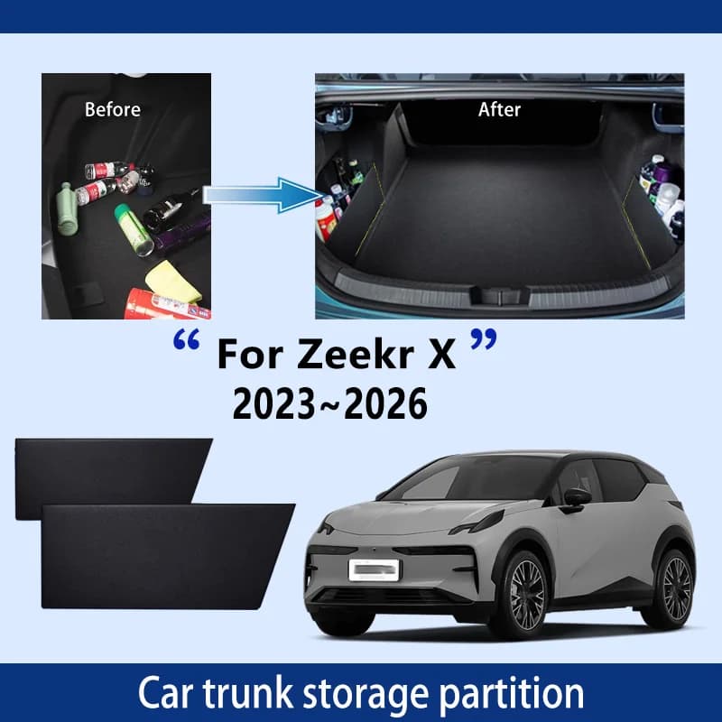 Accessori auto per Zeekr X 2023 ~ 2026 25 Ispessimento Tronco Partizione di Stoccaggio Multifunzione di Stoccaggio Auto Parti Interni Organizzatore