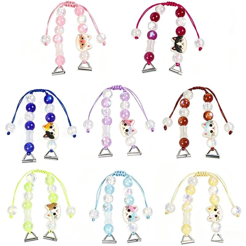 Macaron Beaded Smart Watch Strap Cartoon Cat Woven Band Universal Replacement Bracelet Multicolor Handmade Accessory