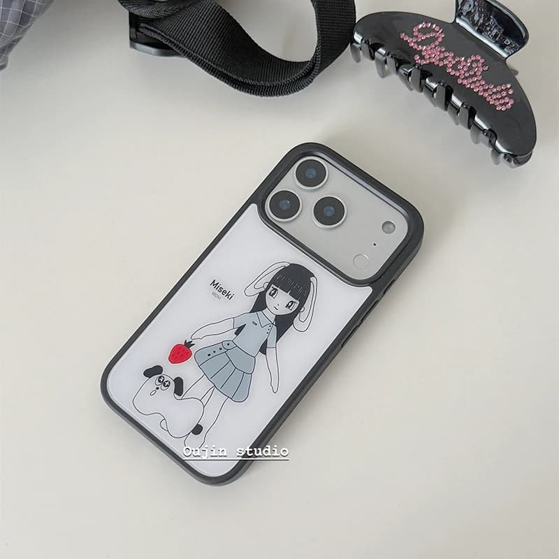 Custodia per telefono coreana in silicone antiurto con design simpatico cane e fragola per iPhone 17 Air 16 Pro Max 15 14 Plus 13 12 11