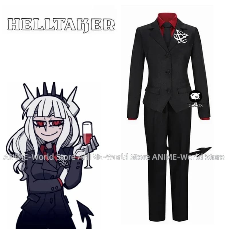 Gioco Helltaker il ceo dell'infer Lucifero Costume Cosplay Adulto Donna Uomo Abiti Camicia Pantaloni Giacca Guanti Coda Carnevale di Halloween