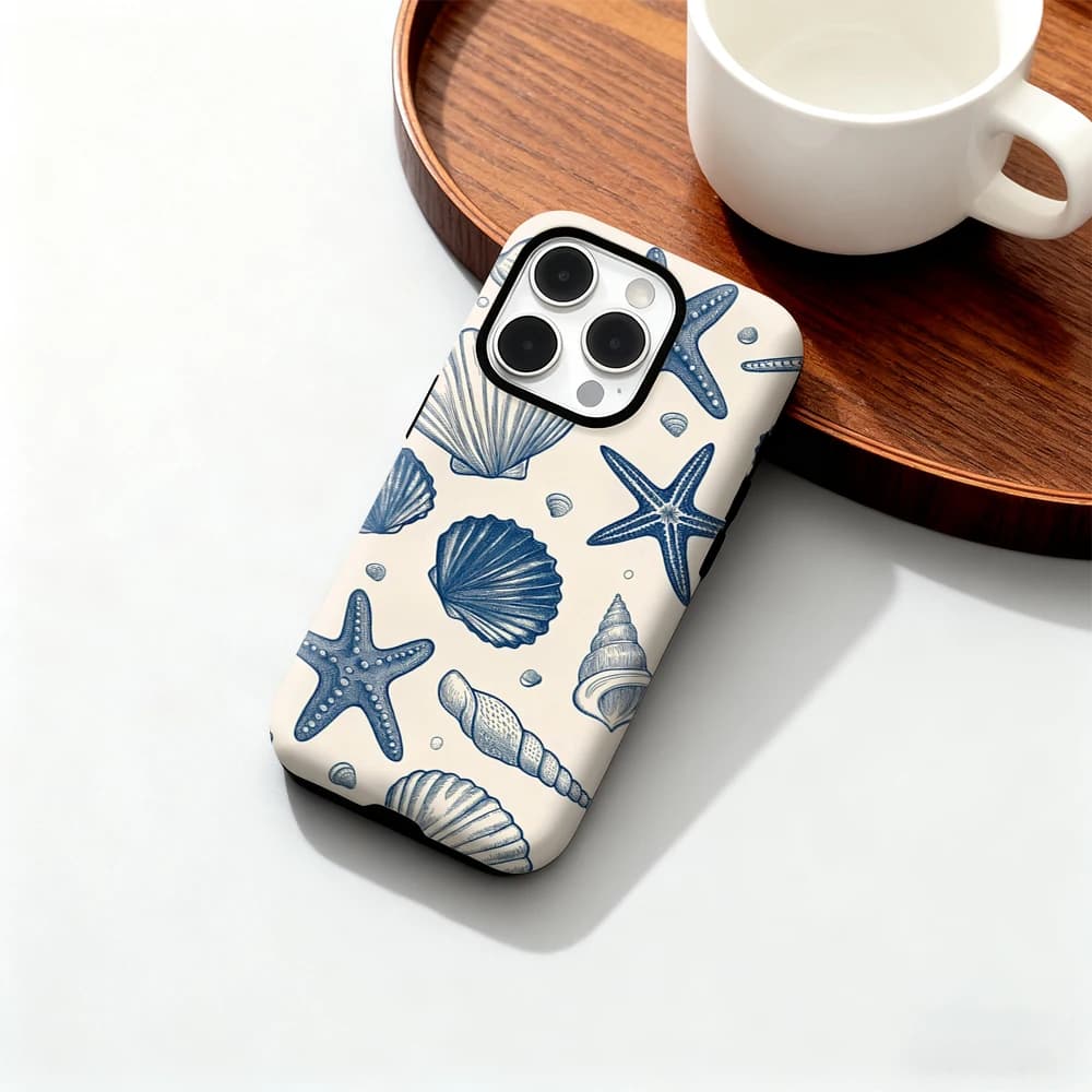 Niche Seashell Mix Pattern Phone Case for iPhone 17 16 15 14 13 12 11 Pro Max Air Plus Luxury Double-layer Back Cover