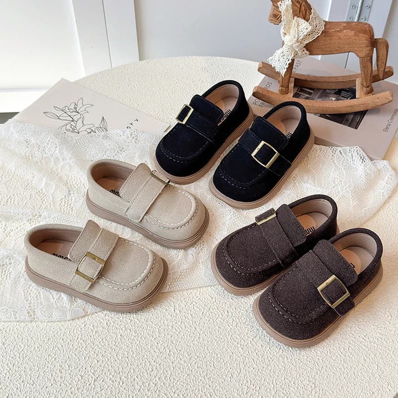 Children Loafers British Style Girls Princess Shoes Soft Soles Hook Loop Versatile Baby Classical Solid Leather Flat Shoes