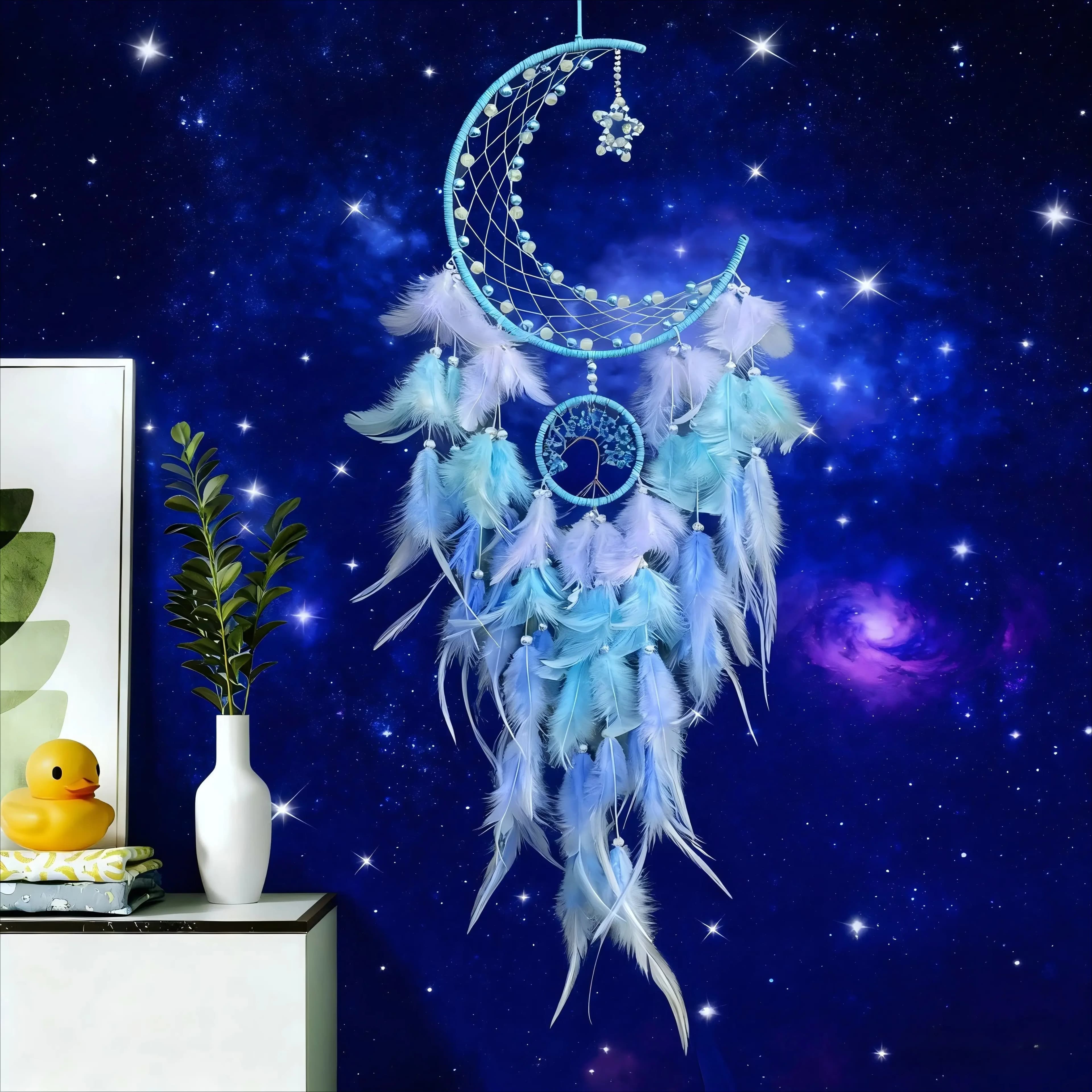 1Pc Moon Dream Catcher Handmade for Bedroom Feather Dream Catchers for Home Decoration Ornaments for Bedroom Wall Hanging