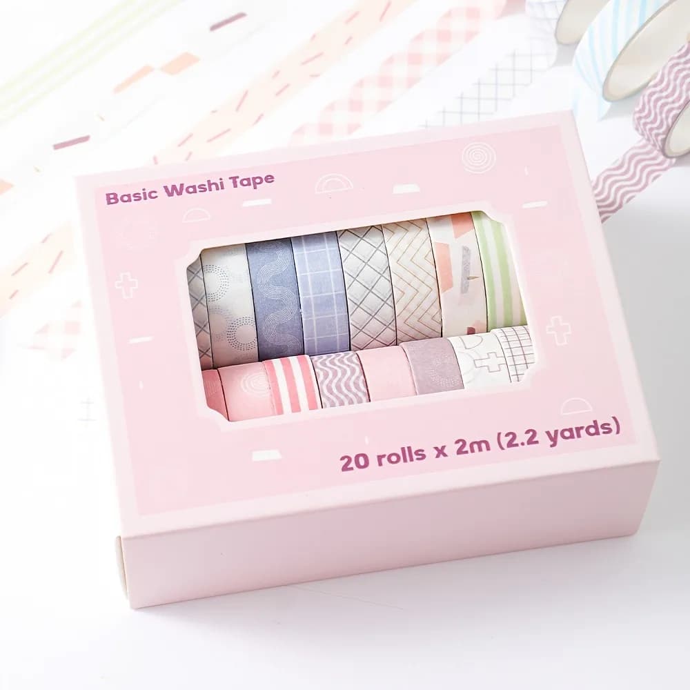 20 Rolls of Macaron Tape, 0.4in Wide, School Supply, Suitable for Art and Craft, Scrapbook, Diary, Notebook, Planner Stationery
