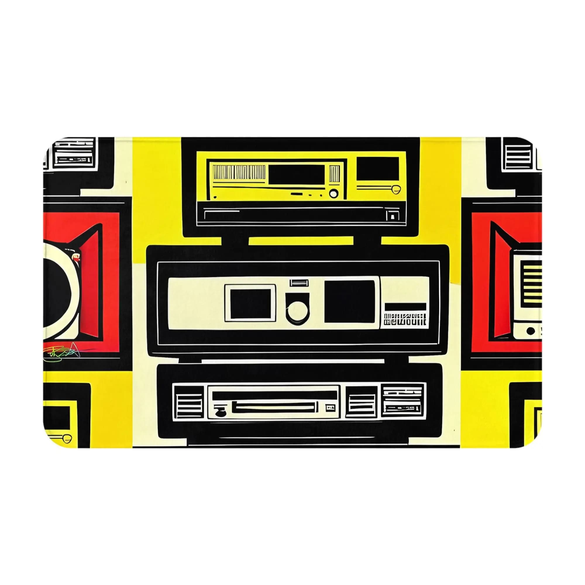 Cream & Yellow Retro Audio Equipment – Anti-slip polyester carpet for bedroom, entrance, kitchen