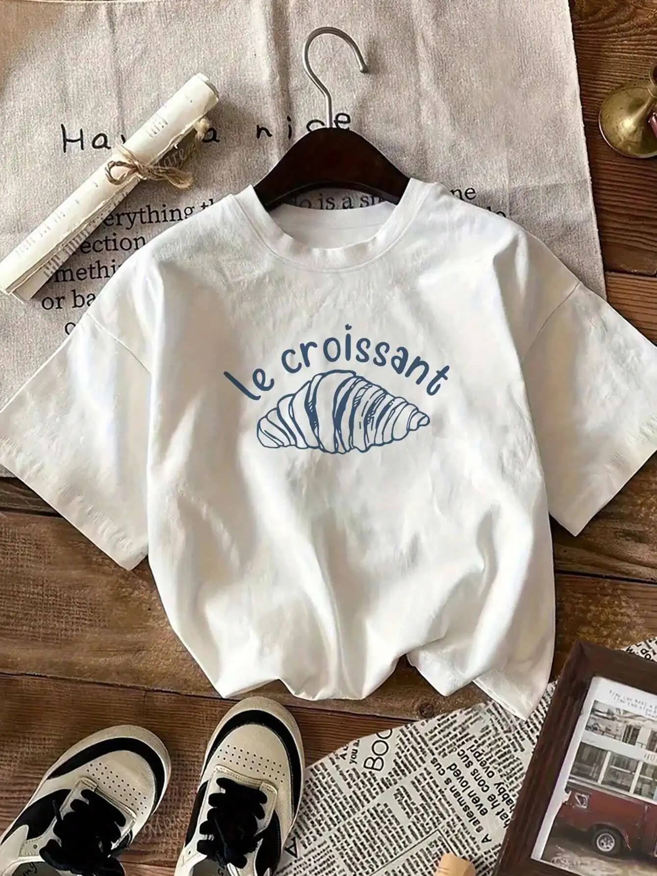 Le Croissant Stampa T-shirt basic da donna T-shirt morbida in cotone Cool manica corta estiva traspirante girocollo Top unisex