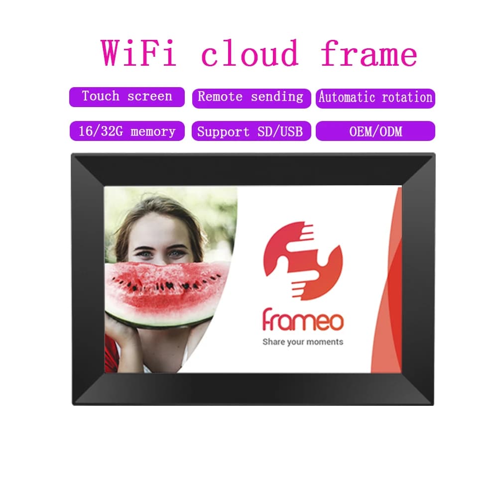 Touch screen WIFI intelligente Cloud Riproduzione di immagini video tramite Frameo Ruota automatica Cornice per foto digitali IPS da 10 pollici