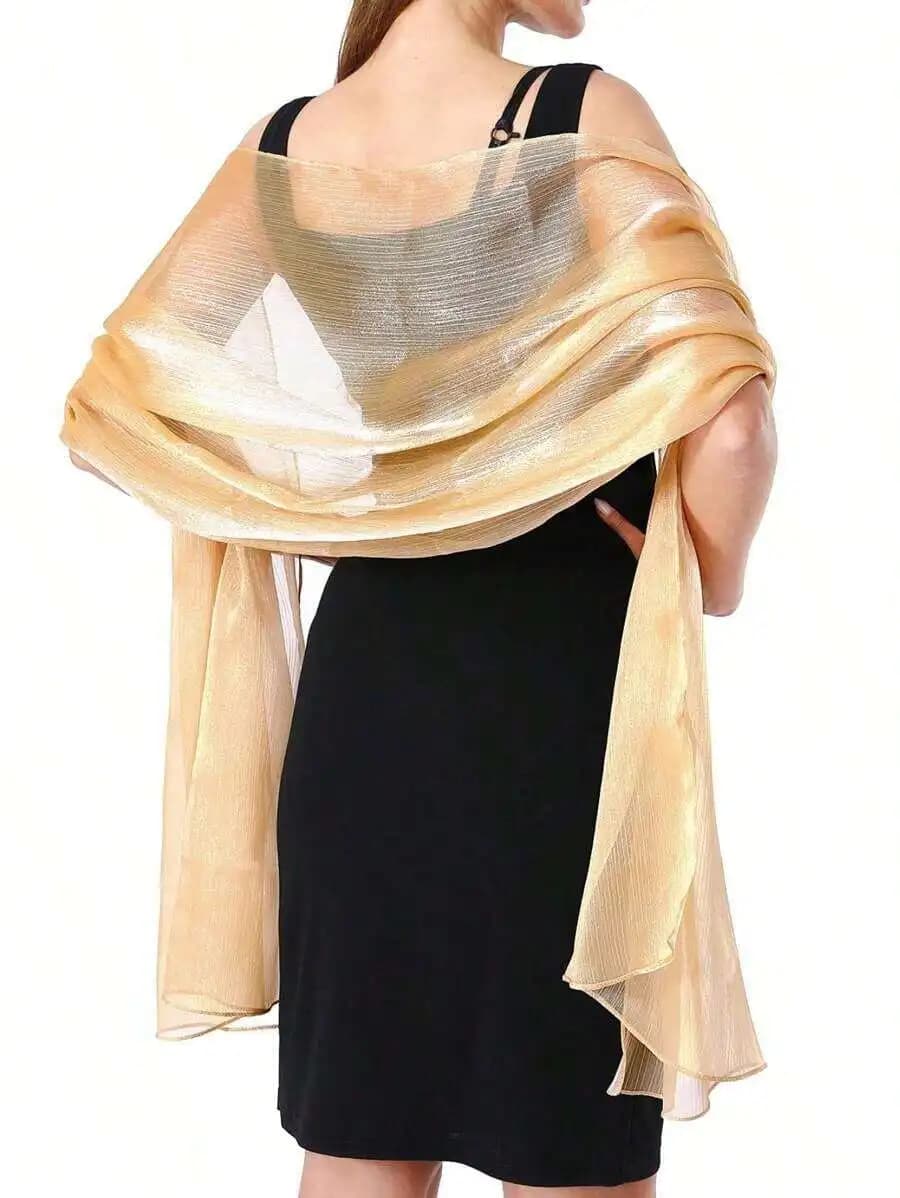 Elegant Gold Tone Sheer Wrap Shawl For Women Evening Party Scarf