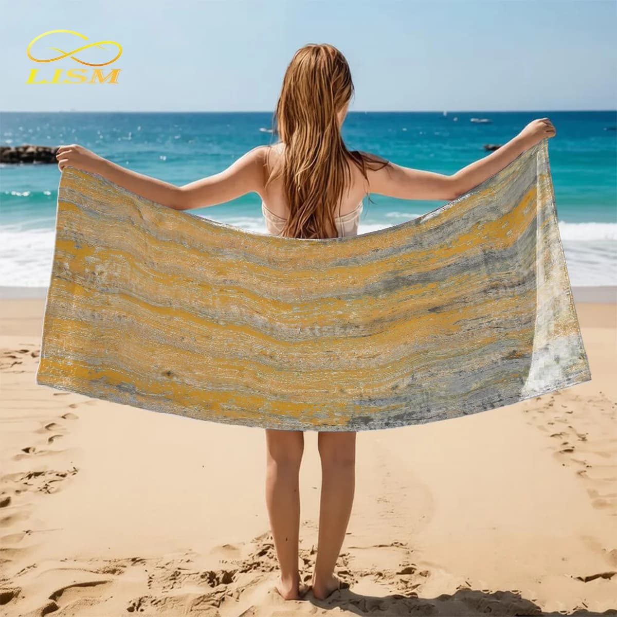 1 asciugamano marrone astratto, in microfibra assorbente, ad asciugatura rapida, ideale per viaggi, nuoto, surf