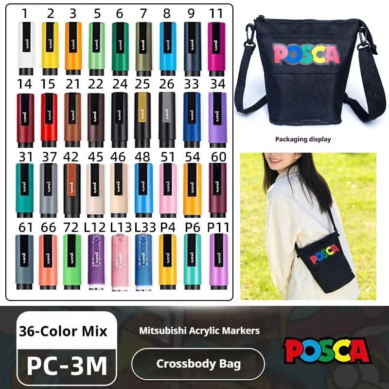 Uni Posca Portable Marker Pouch Set High-Pigment Bright Colors Art Paint Pens Marking On 50+ SURFACES Journaling Sketching Gifts