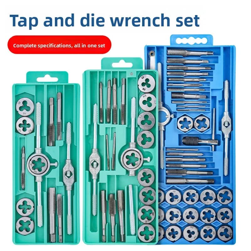 Set di maschi e filiere manuali con punte da trapano, alesatori e utensili con impugnatura per filettatura, kit fai da te in acciaio resistente