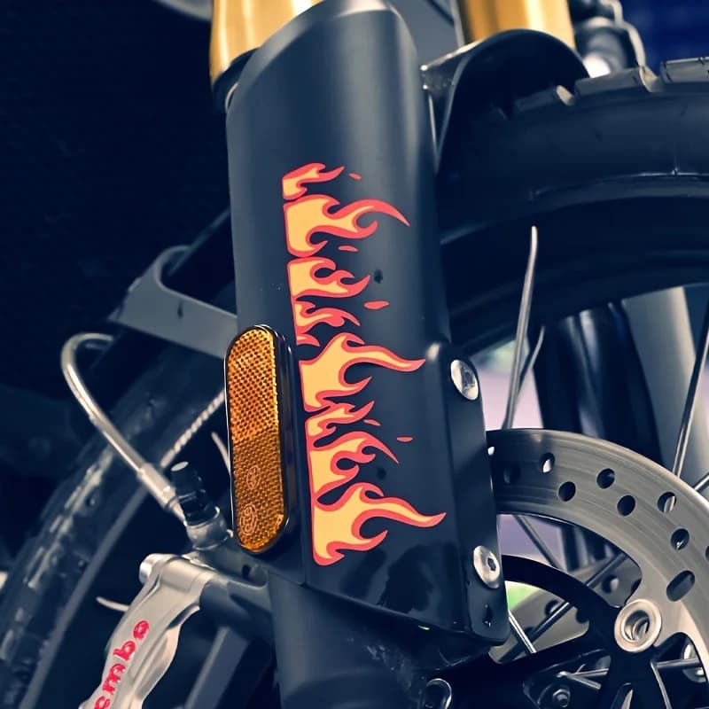 Waterproof Vinyl Sticker with red-orange flame for motorcycle, car, bike, helmet - 1 piece