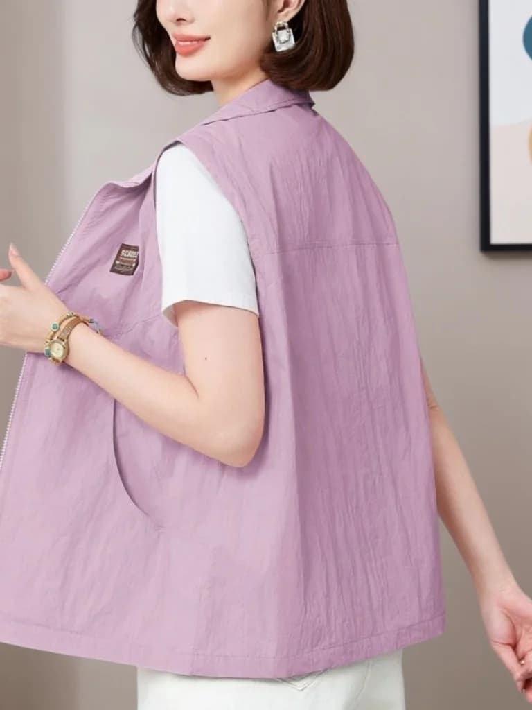 Casual Thin Women's Vest Short Outerwear Fashionable Spring Autumn New Loose Mom's Jacket Polyester Fabric Short Length