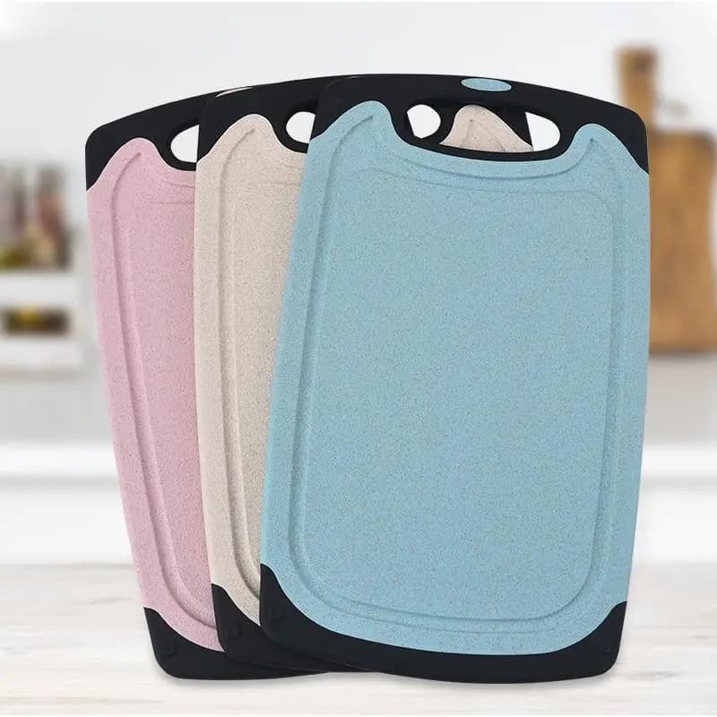Multifunctional Plastic Cutting Board Set of 3 Wheat Straw Creative Home Use Supplementary Food Fruit Double-sided Kitchen Tools