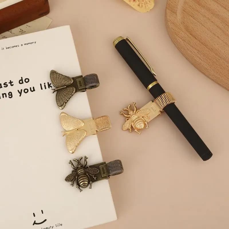 Retro Insect Design Metal Pen Clip 1pc Spring Loaded Sturdy Pen Holder for Work Notebook Journal Planner Stationery