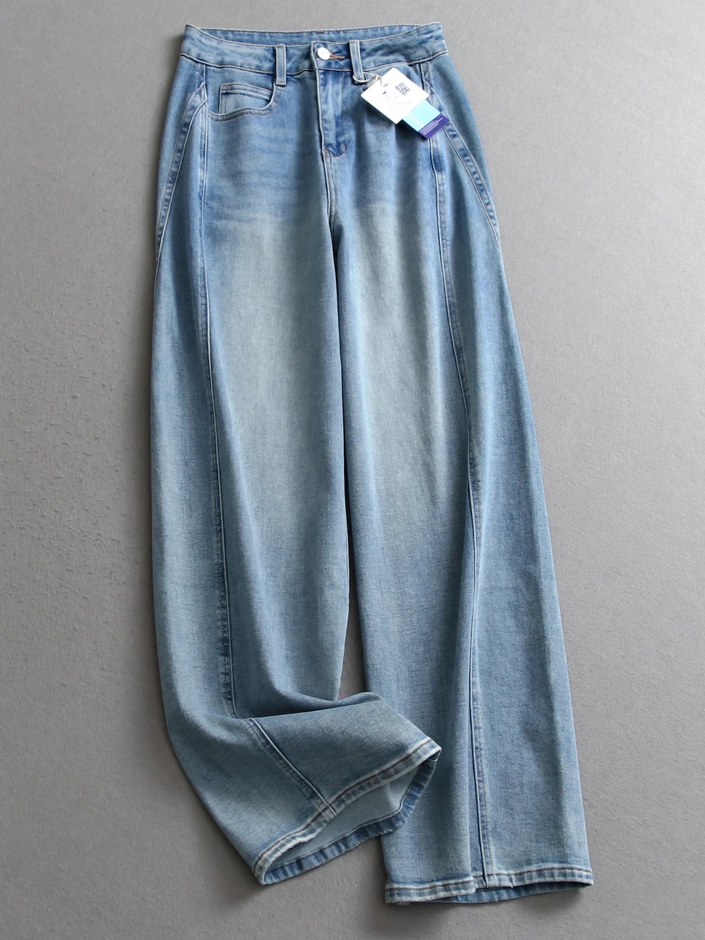 Retro High Waist Wide Leg Jeans Loose Fit Blue Washed Slimming Straight Cut Pants Versatile Women's Long Trousers V351