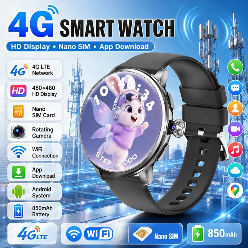 2026 New Smart Watch 4G 5G SIM NFC Bluetooth Call Health Monitoring Rotating Camera Sport Mode 850 MAh Women Health Smart Watch