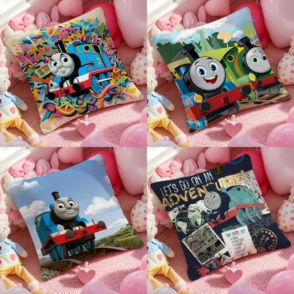 Federa per cuscino T-Thomas The Train, tessuto morbido in peluche, stampa fronte-retro, federa per cuscino da divano calda per l'inverno