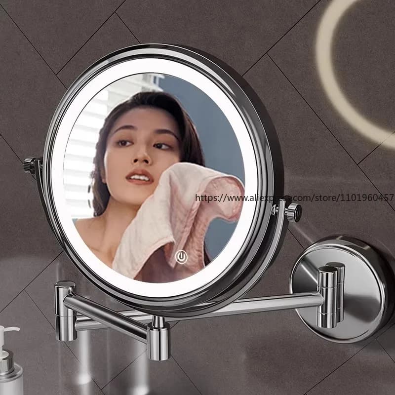 Specchio per il trucco del bagno Specchio pieghevole a parete Hotel Lampada bifacciale non perforante Lente d'ingrandimento LedVanity Specchio di bellezza