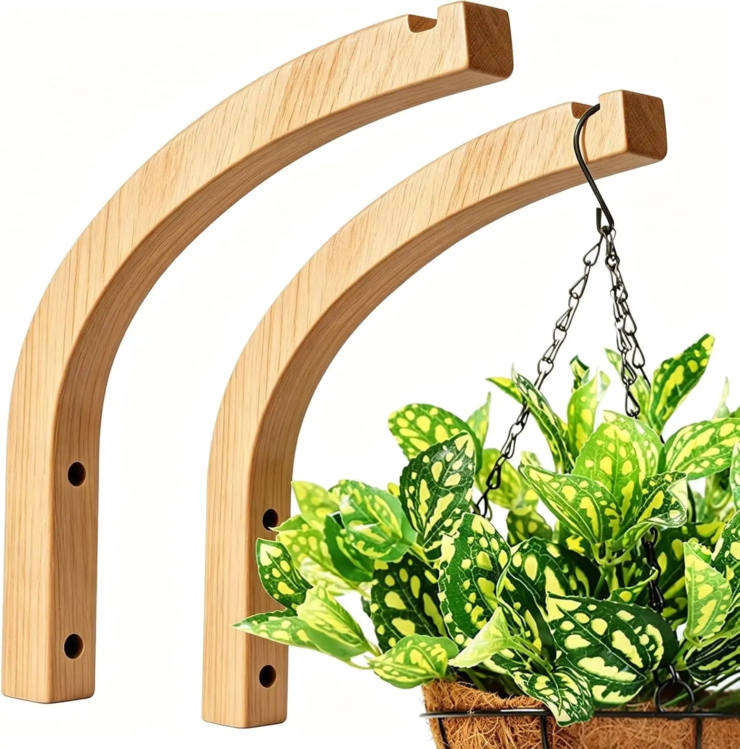 Wooden Plant Hangers Hanging Plant Hooks for Indoor Outdoor Wood Hanging Wall Plant for Flower Pots Wind Chimes and Bird Feeders