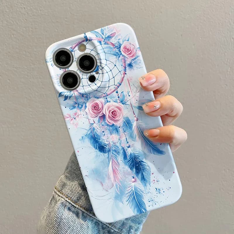 Phone Case For iPhone 17 16 15 14 13 12 11 Pro Max Air 16e 7 8 Plus XS Max X XR Boho Dreamcatcher Rose Hard PC Protective Cover