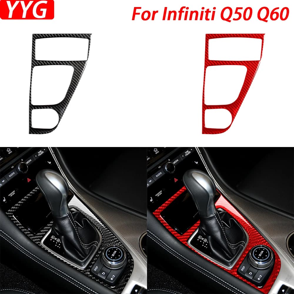 For Infiniti Q50 Q60 2014-2020 Real Carbon Fiber Gear Panel Decorative Cover Auto Editing Accessories Interior Wall decal