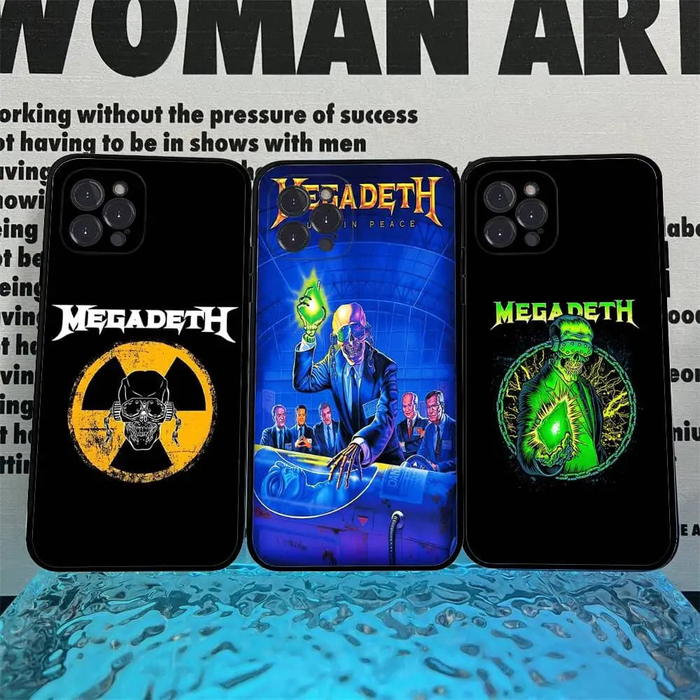 Black Soft Cover for iPhone 17 16 15 14 13 12 11 Pro Max Plus Mini with M-Megadeth Musical Pattern