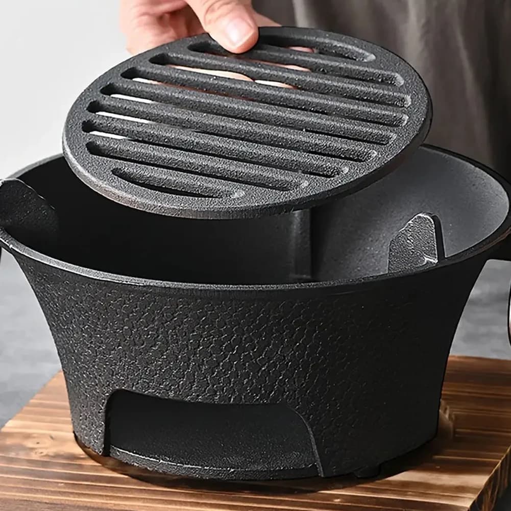 1pc Griglia per barbecue in acciaio inossidabile da tavolo per barbecue Stufa a carbone rotonda in ghisa per campeggio all'aperto per feste in casa
