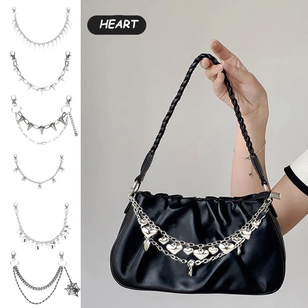 Cinturino a catena in metallo multistrato per accessori per borse maniglie fai da te rivetti Heart Star Lock Spider Web Purse Chain Handbag Decor