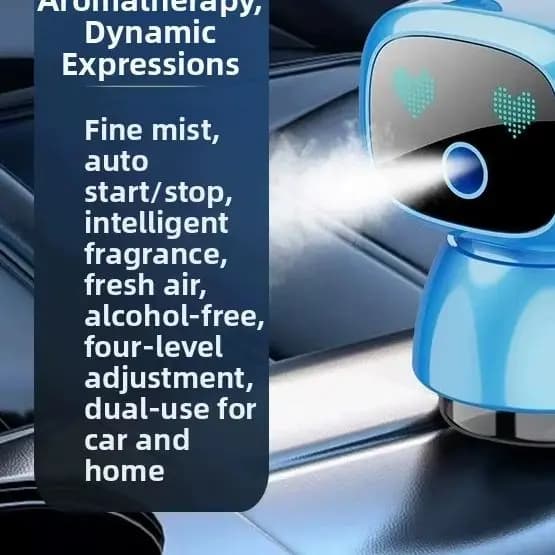 Built-in fan diffuser for car and home Spray nebulizer adjustable for aromatherapy diffuser with robot aroma for smart car air outlet