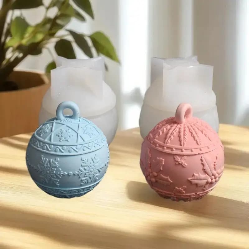 Christmas Round Ball Jar Silicone Mold With Lids DIY Handmade Concrete Relief Snows Berry Scented Candle Vessel Molds Xmas Decor