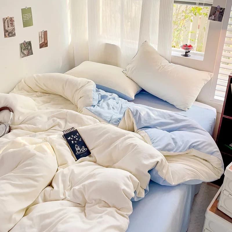 Set biancheria da letto in cotone con lenzuolo Copripiumino Federa Lenzuolo singolo per coppia King Queen Doppio Twin Size