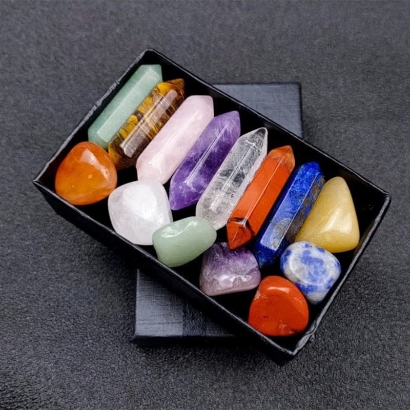 14 pz/scatola Pietra Naturale 7 Punti Chakra Pilastro di Cristallo Set Colorato Collana FAI DA TE Display di Gioielli Ornamento Regali Yoga Energia