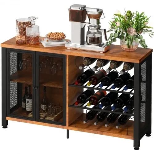 Mobile Bar VEVOR con Portabottiglie Rimovibile, Tavolo per Vini e Liquori con Vetrina