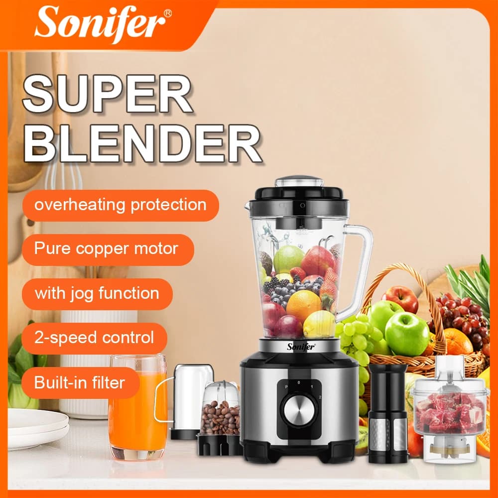 6 in 1 Blender Sonifer SF-8146 600W Multifunction Food Processor 1.8L Cup with Grinder Meat Mincer Juicer 6 Blade Kitchen